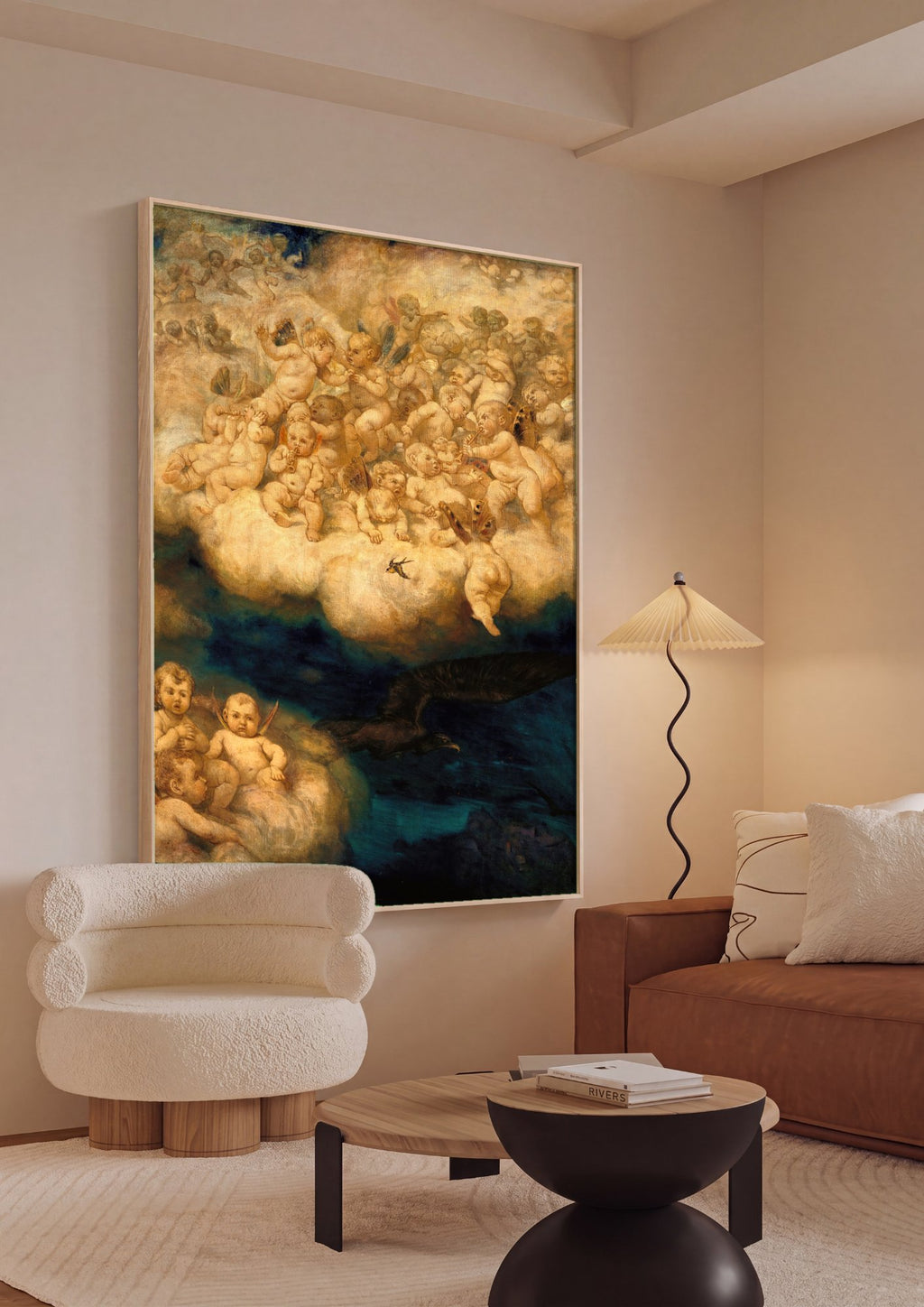 Quadro Decorativo Anjos e Nuvens - Hans Thoma em ambiente decorado