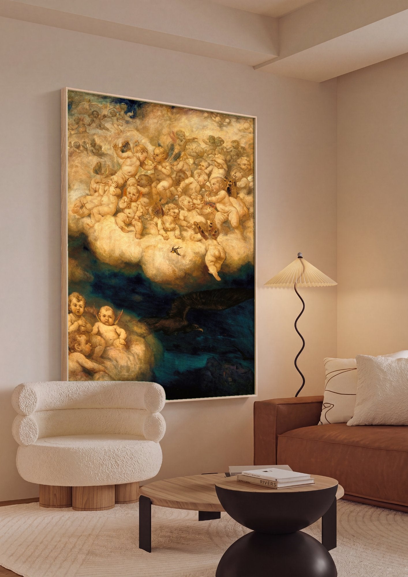 Quadro Decorativo Anjos e Nuvens - Hans Thoma em ambiente decorado