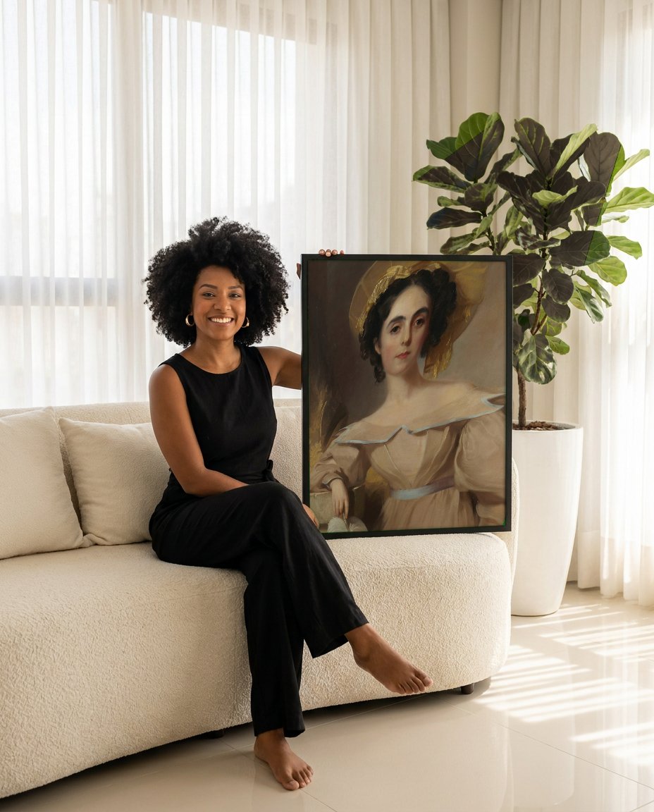 Quadro Decorativo 'Portrait of a Woman' - Thomas Sully com modelo em ambiente