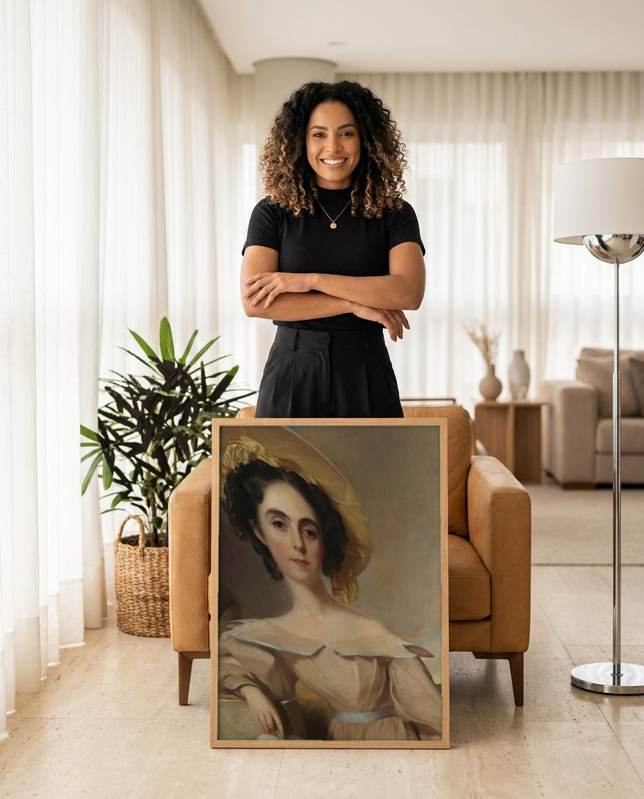Quadro Decorativo 'Portrait of a Woman' - Thomas Sully com modelo em ambiente
