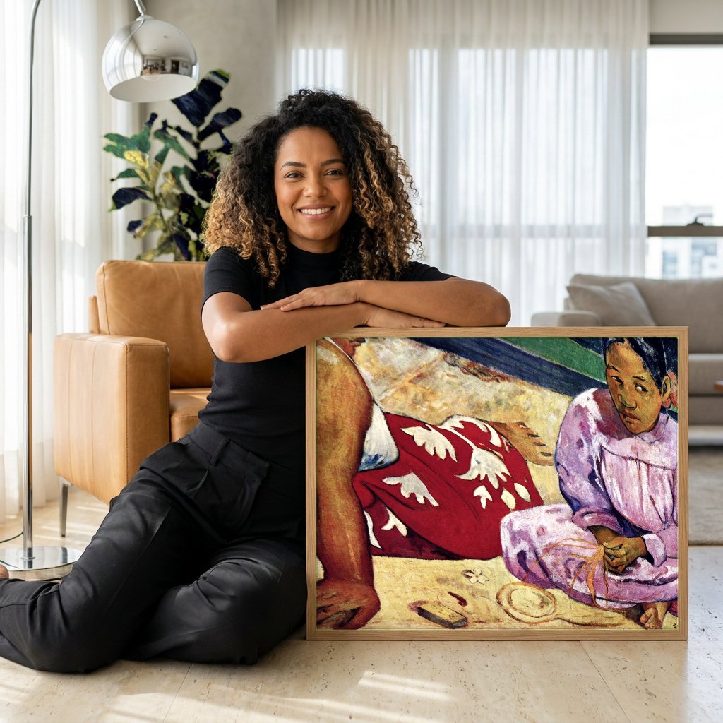 Quadro Decorativo Tahitian Women on the Beach - Gauguin com modelo em ambiente