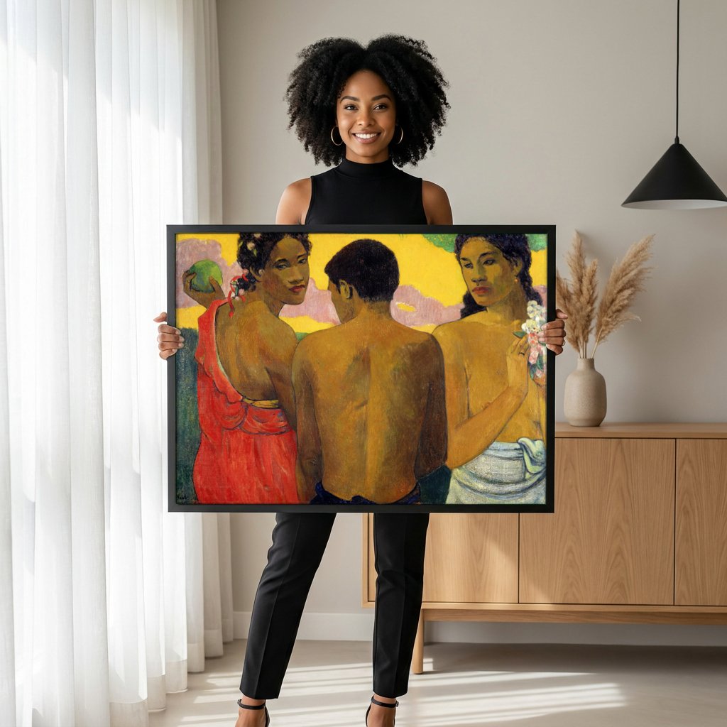 Quadro Decorativo Tahitian Women on the Beach - Gauguin com modelo em ambiente