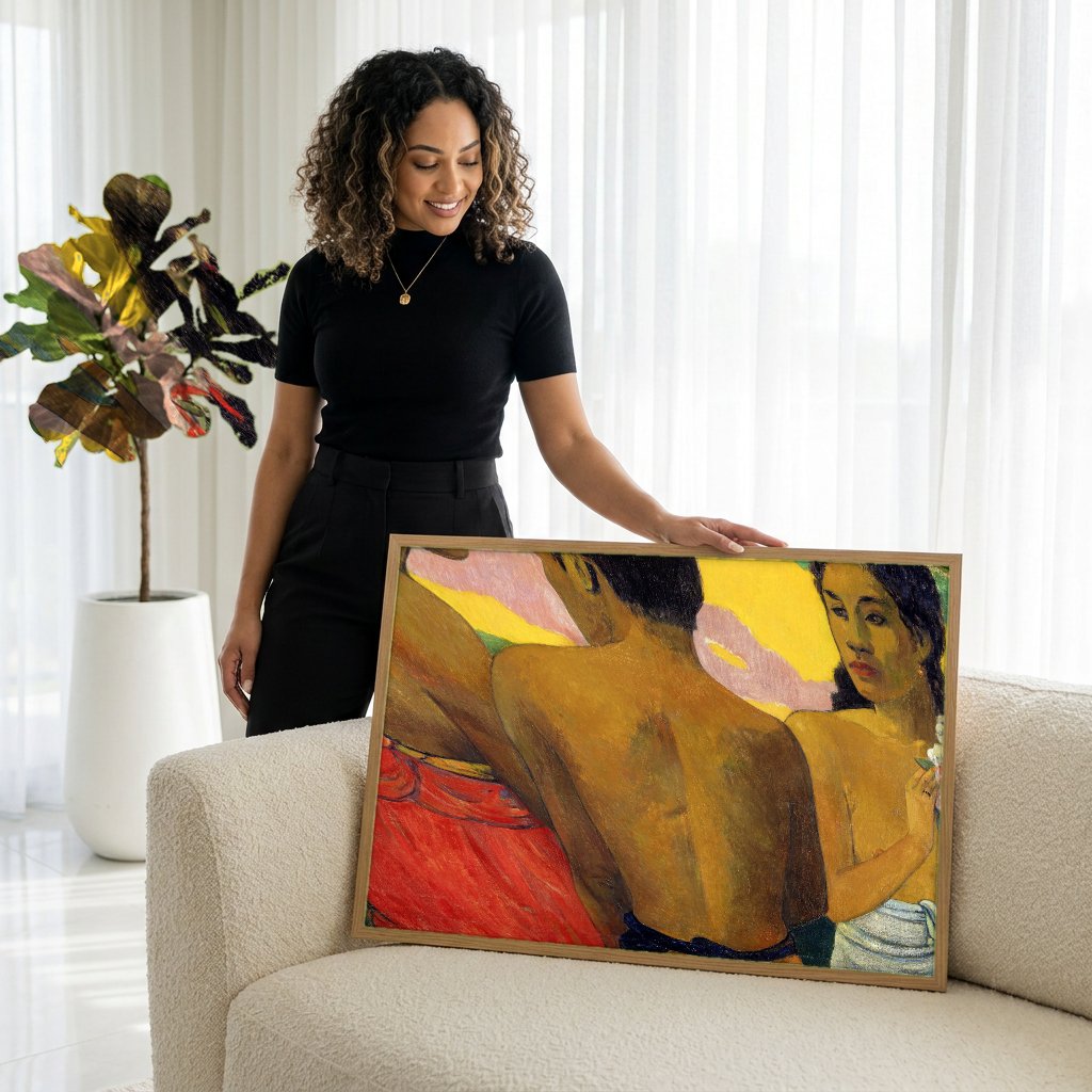 Quadro Decorativo Tahitian Women on the Beach - Gauguin com modelo em ambiente