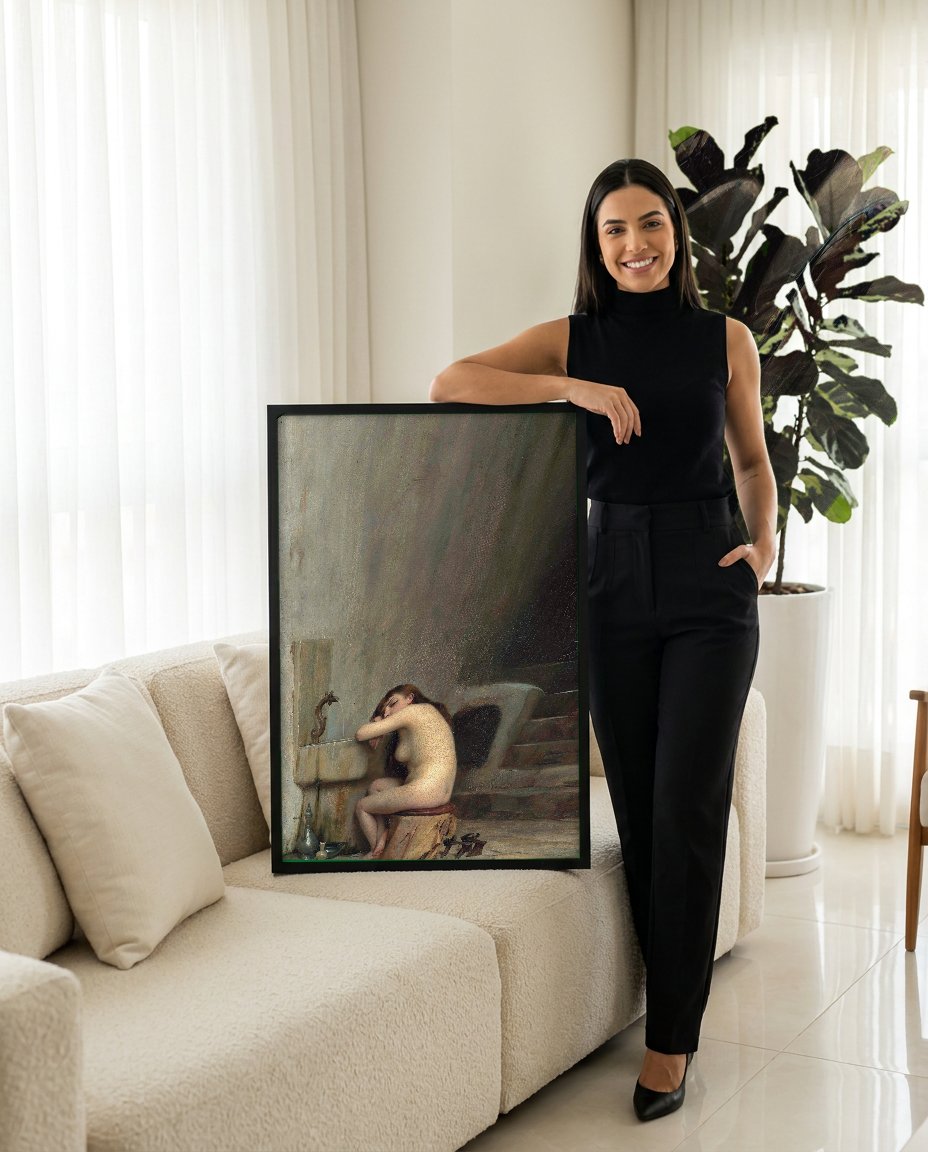 Quadro Decorativo A Jovem Adormecida - Theodoros Rall com modelo em ambiente