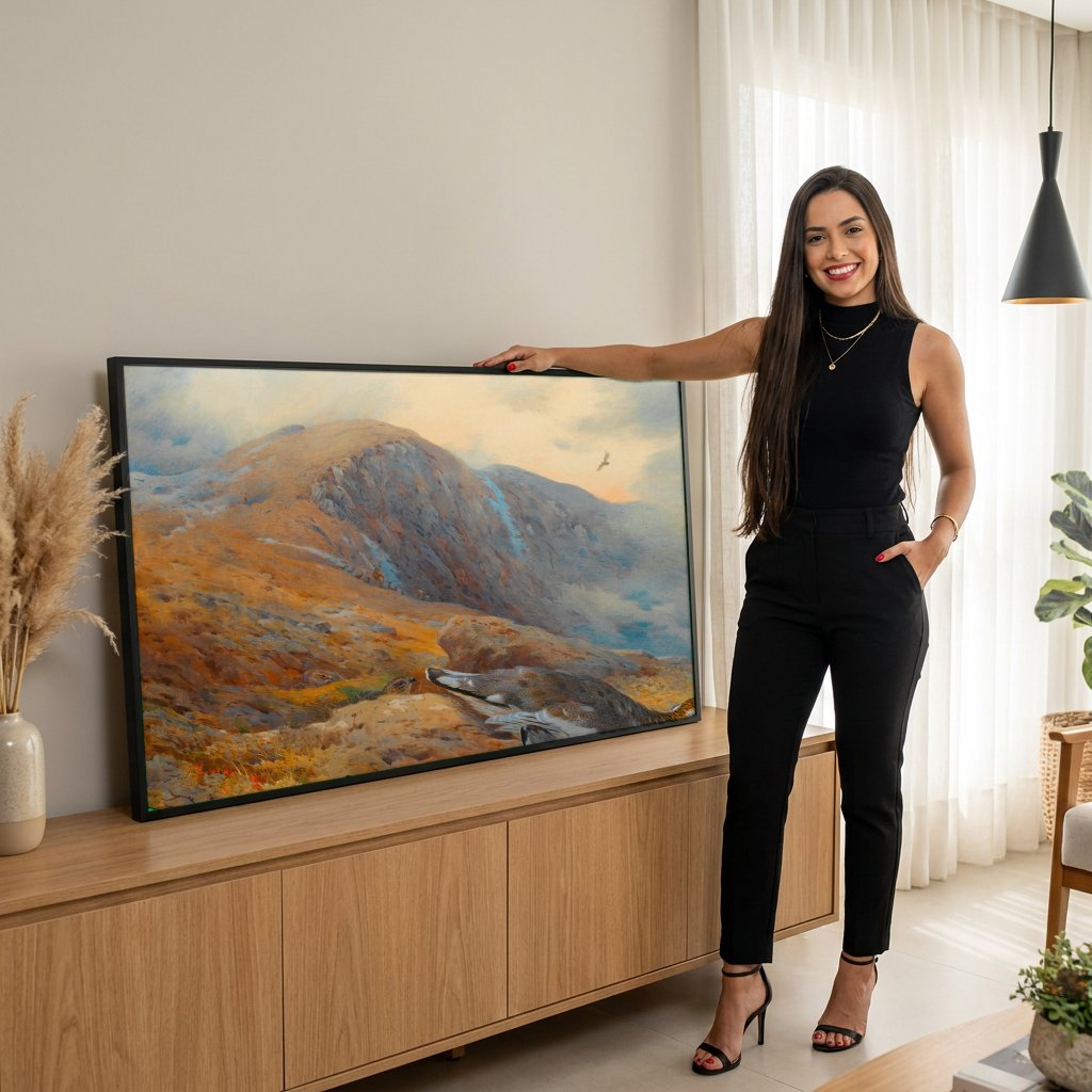 Quadro Decorativo Aves nas Montanhas - Thorburn com modelo em ambiente