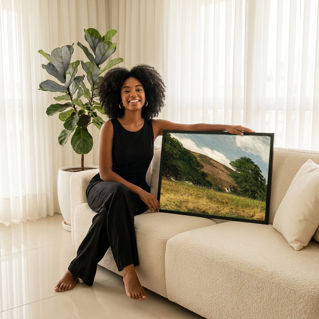 Quadro Decorativo Campo Dourado - Hans Thoma com modelo em ambiente