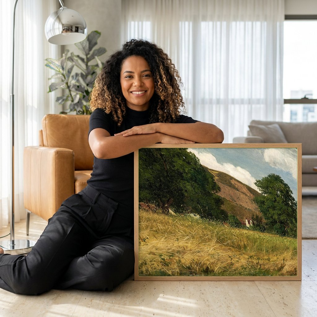 Quadro Decorativo Campo Dourado - Hans Thoma com modelo em ambiente