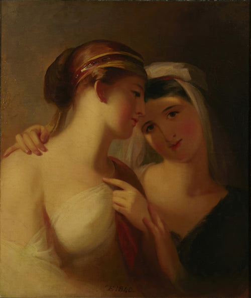 Retrato em óleo de Thomas Sully, 'As Duas Irmãs', mostrando duas mulheres jovens com semblantes ternos e expressão de cumplicidade, uma com a cabeça apoiada na outra, em tons suaves e iluminados.