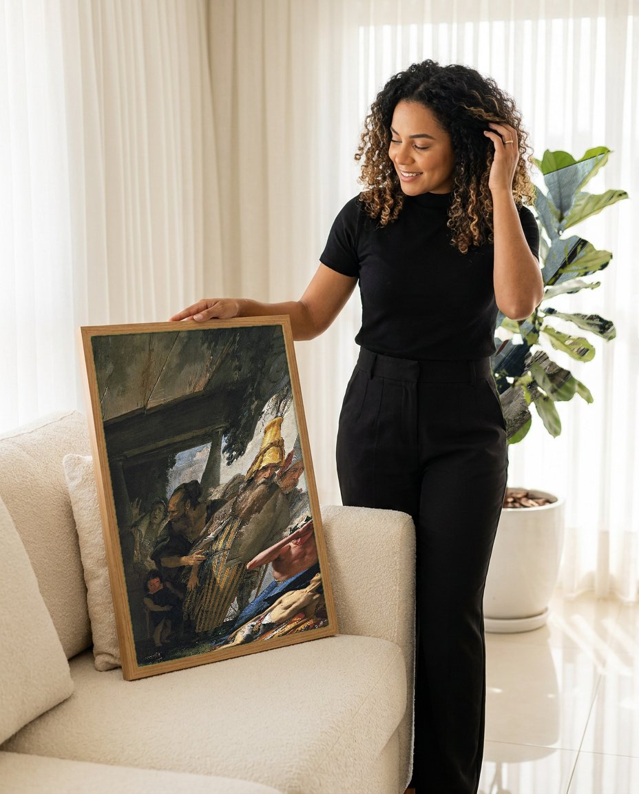 Quadro Decorativo A Morte de Hiacinto - Tiepolo com modelo em ambiente