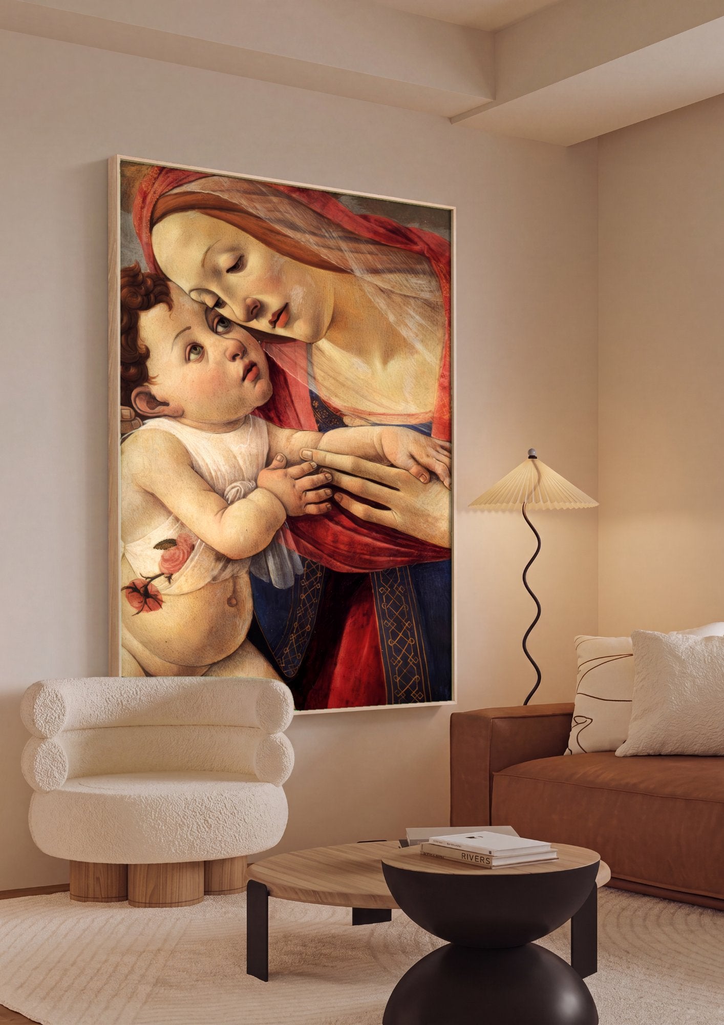 Quadro Decorativo Madona e Menino - Botticelli em ambiente decorado
