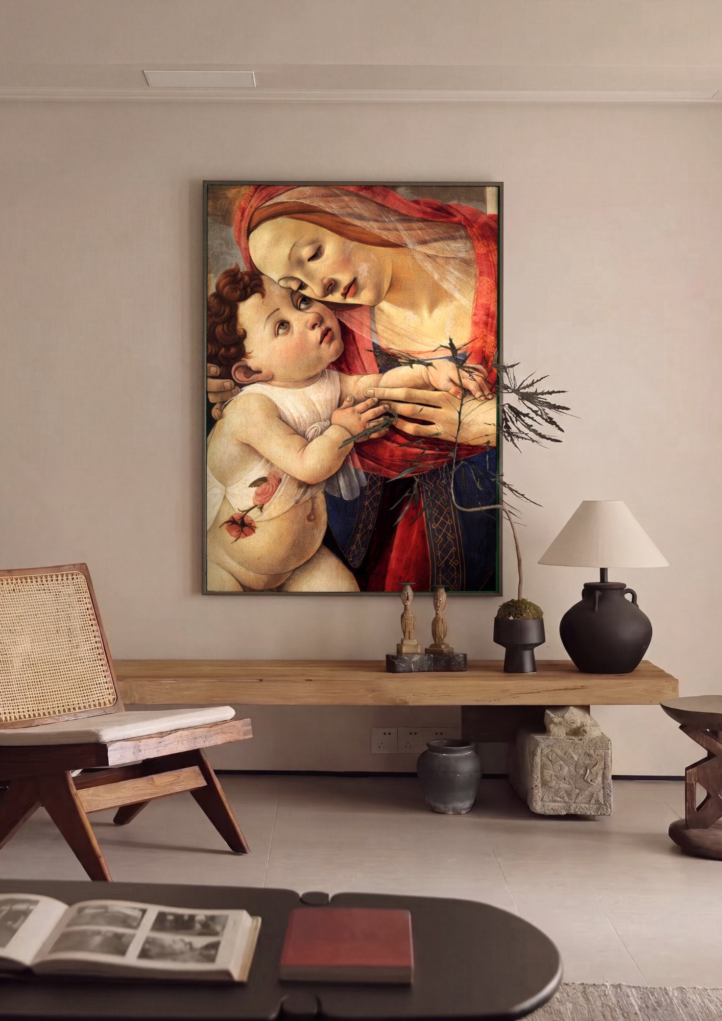 Quadro Decorativo Madona e Menino - Botticelli em ambiente decorado