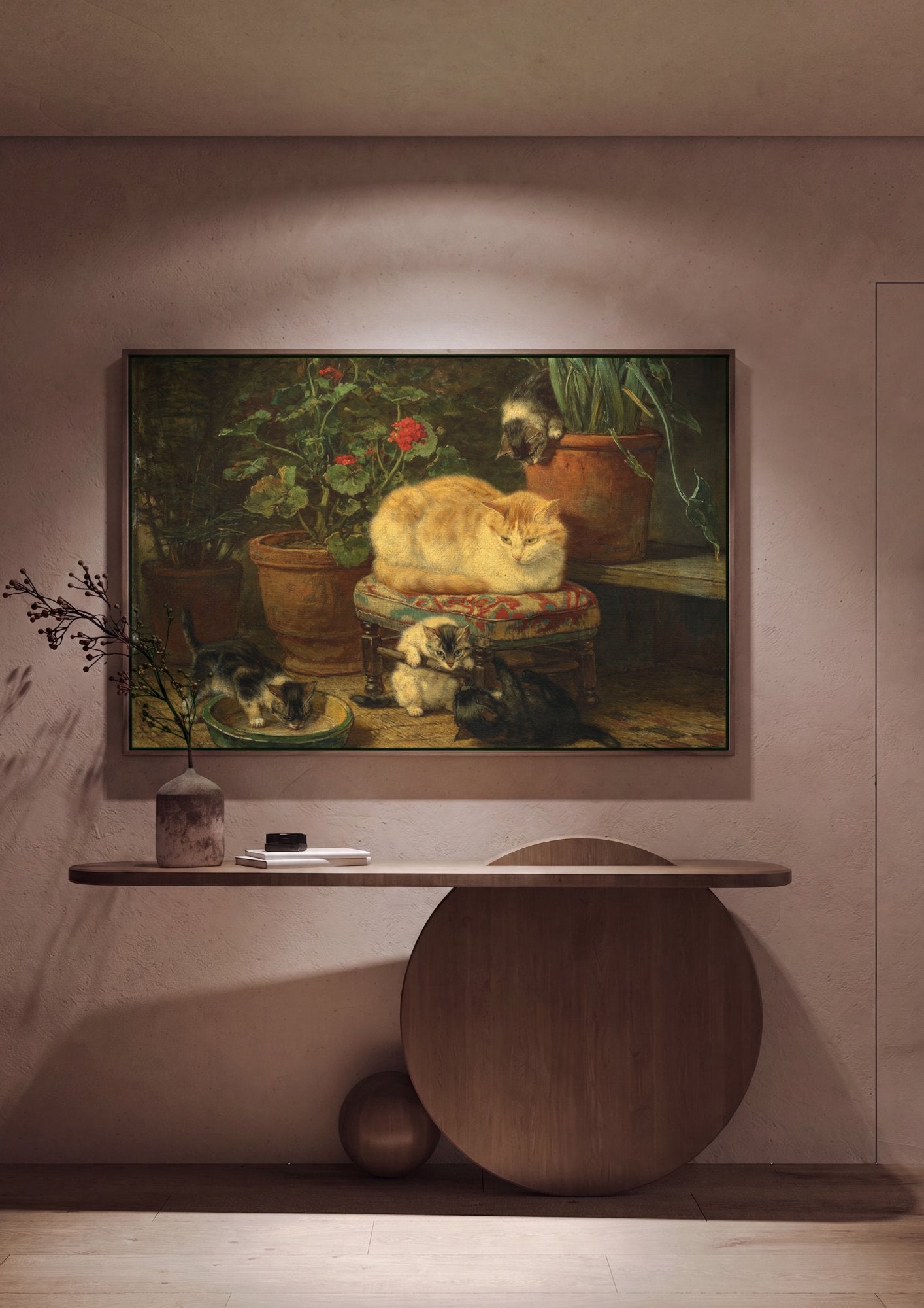 Quadro Decorativo Gatos em Cena Doméstica - Henriëtte Ronner-Knip em ambiente decorado