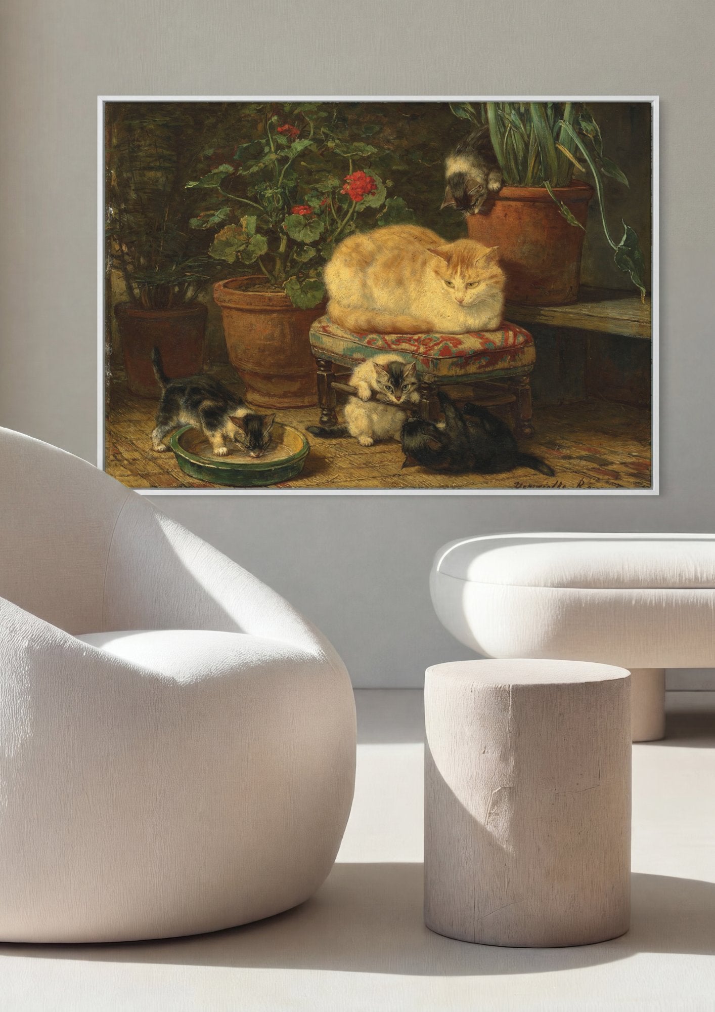 Quadro Decorativo Gatos em Cena Doméstica - Henriëtte Ronner-Knip em ambiente decorado