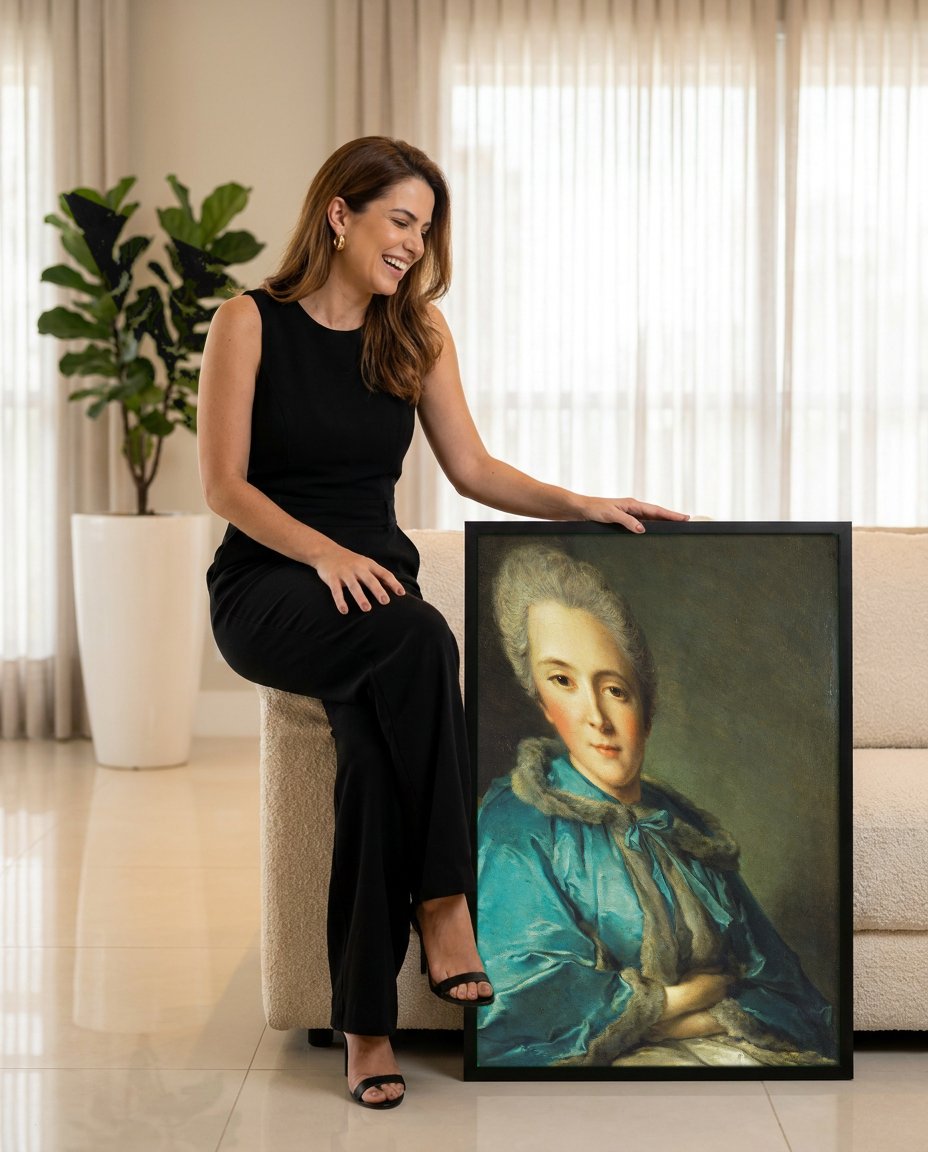 Quadro Decorativo Retrato de Dama - Nattier com modelo em ambiente