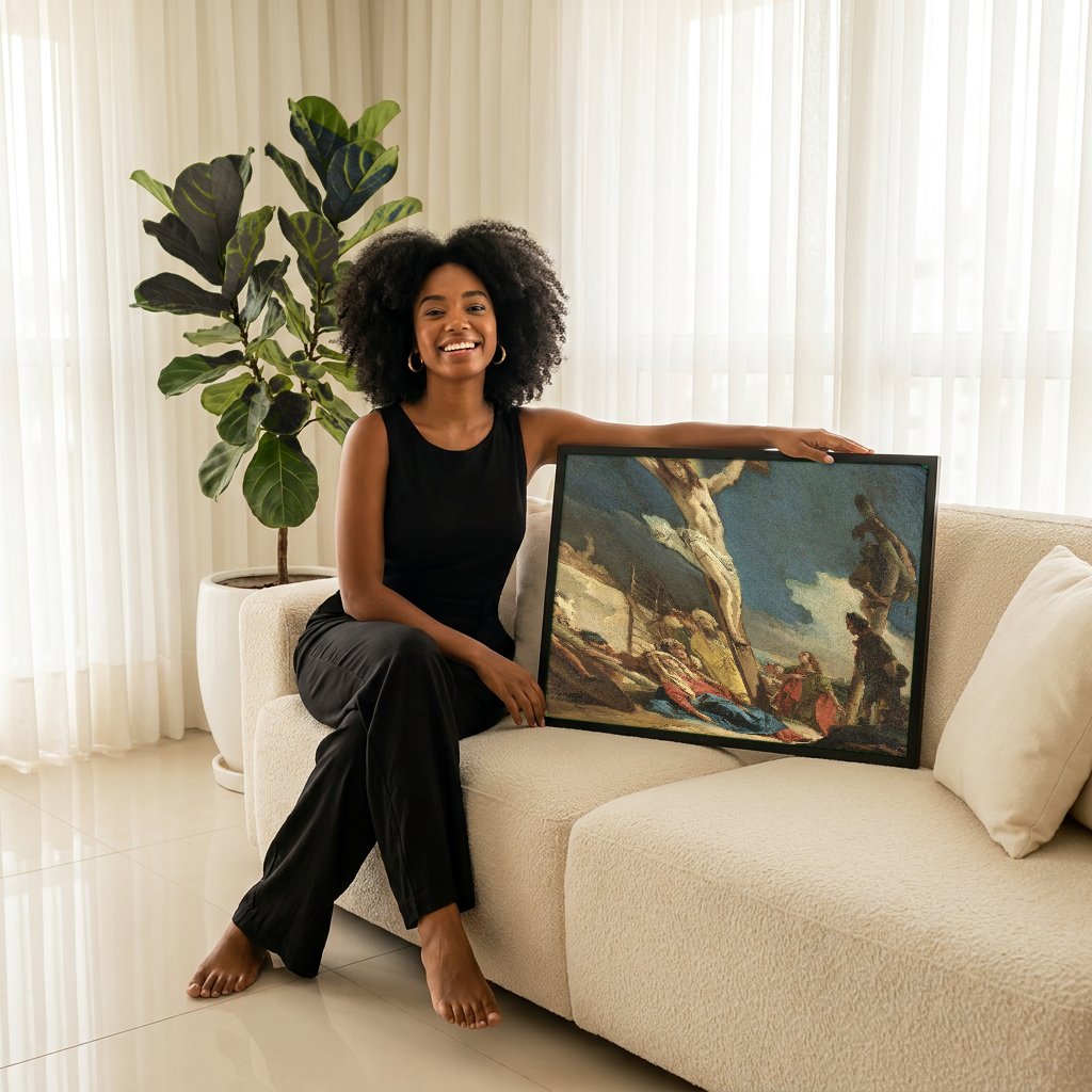 Quadro Decorativo A Crucificação - G. D. Tiepolo com modelo em ambiente
