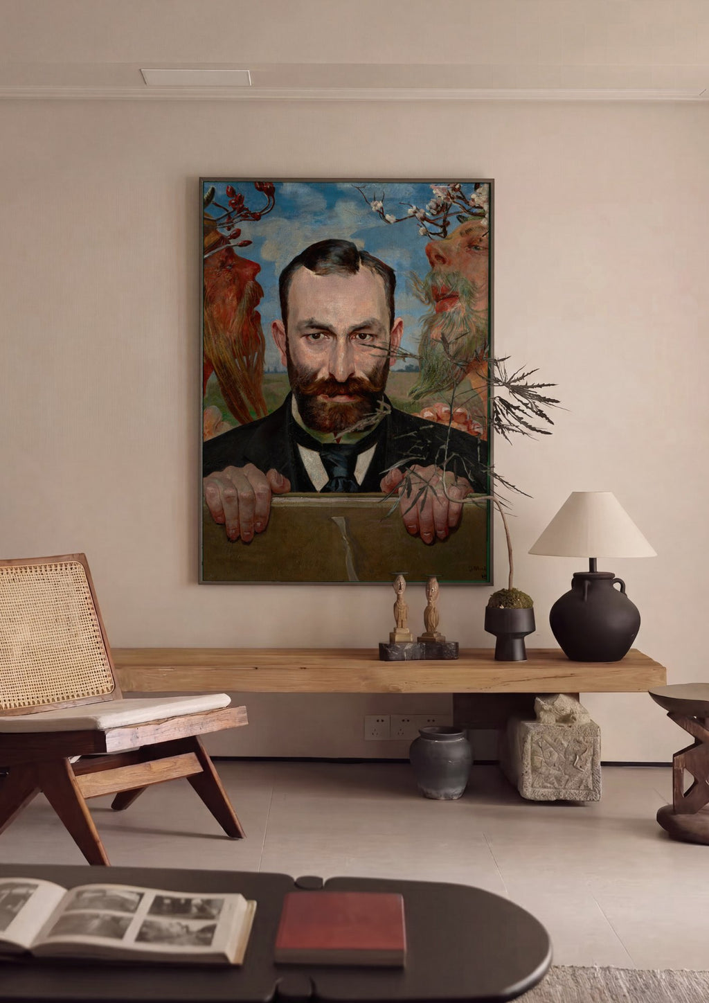 Quadro Decorativo Autorretrato com Sátiros - Jacek Malczewski em ambiente decorado