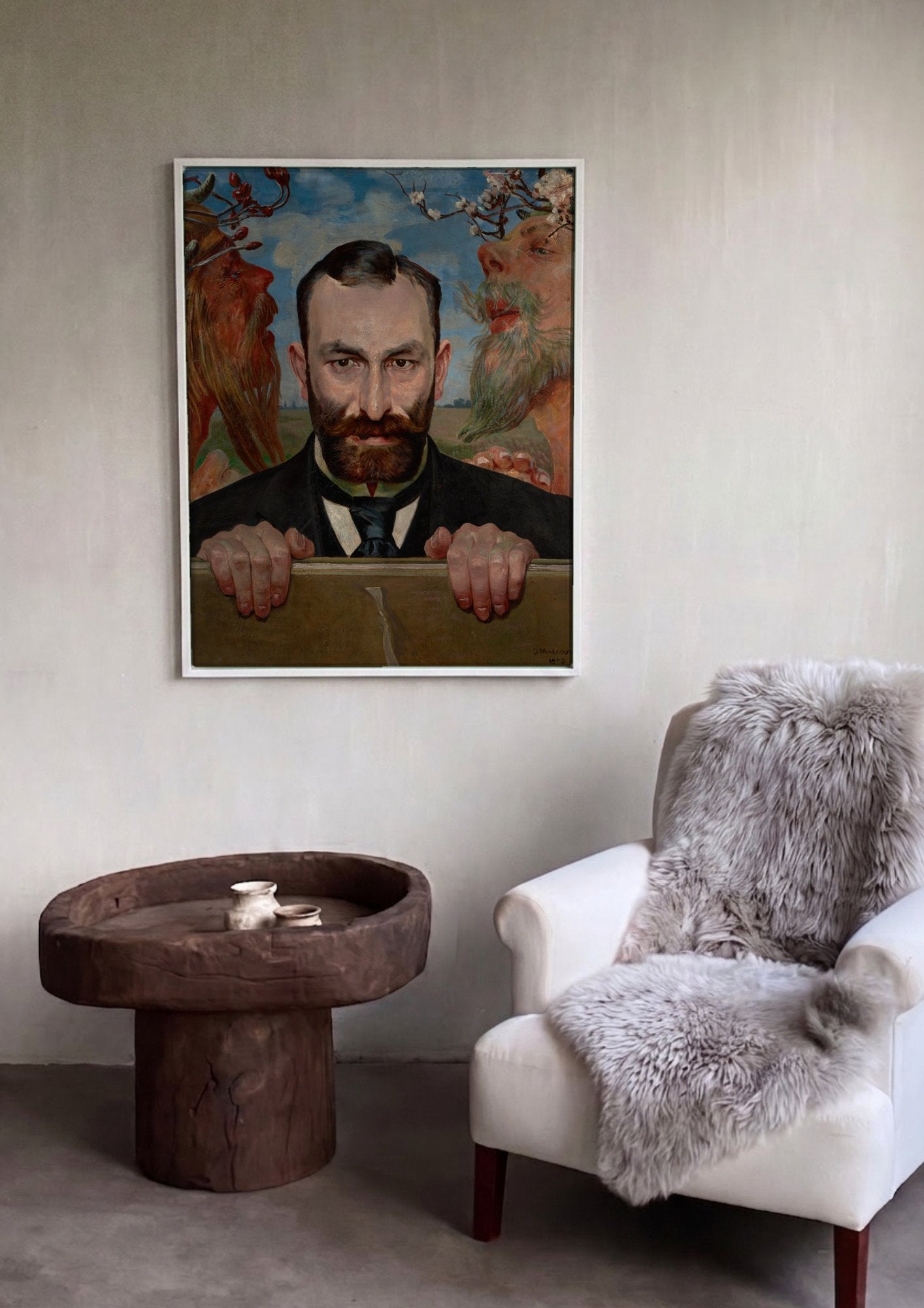 Quadro Decorativo Autorretrato com Sátiros - Jacek Malczewski em ambiente decorado