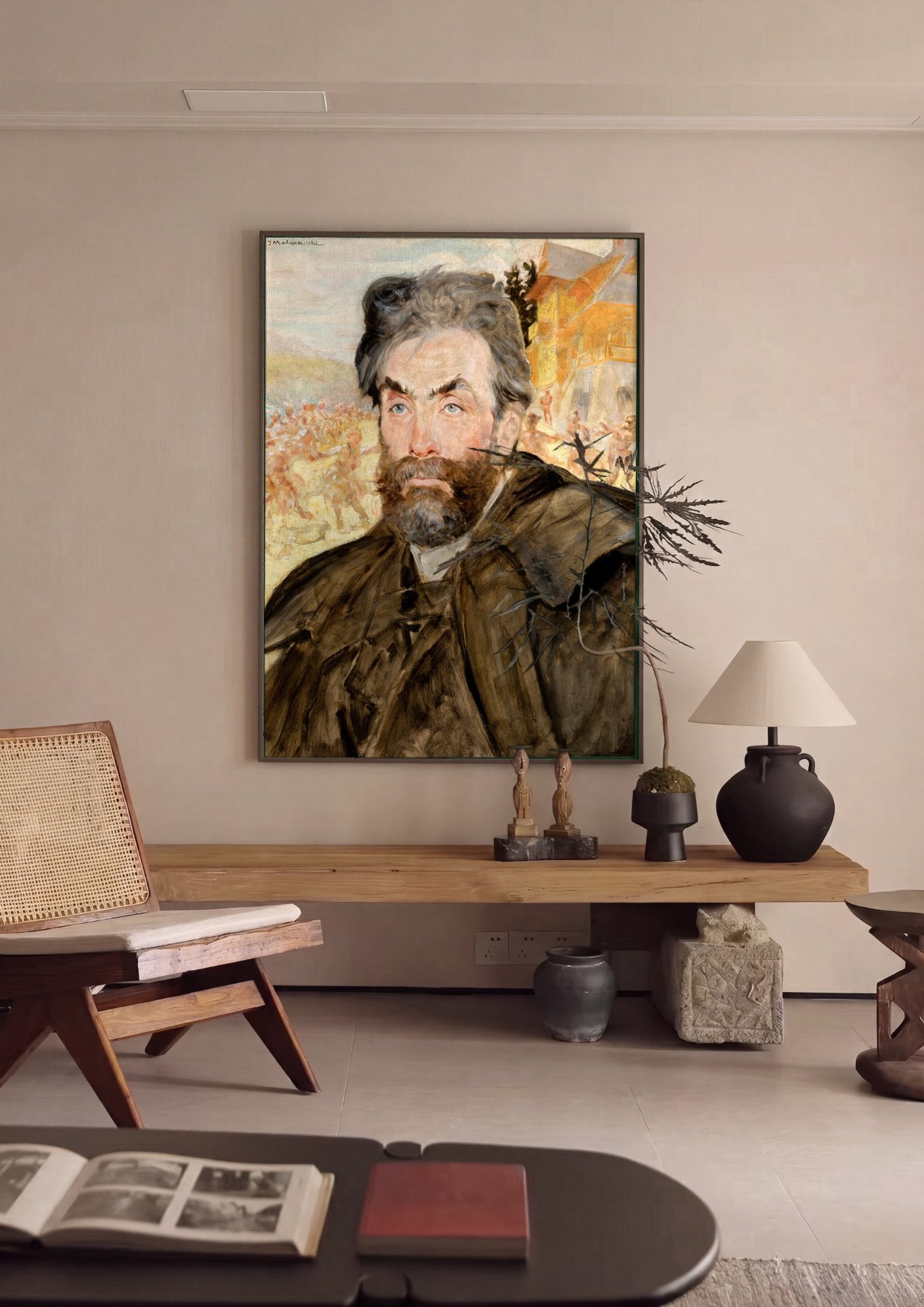 Quadro Decorativo Autorretrato com Sátiros - Jacek Malczewski em ambiente decorado