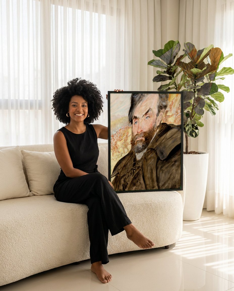 Quadro Decorativo Autorretrato com Sátiros - Jacek Malczewski com modelo em ambiente