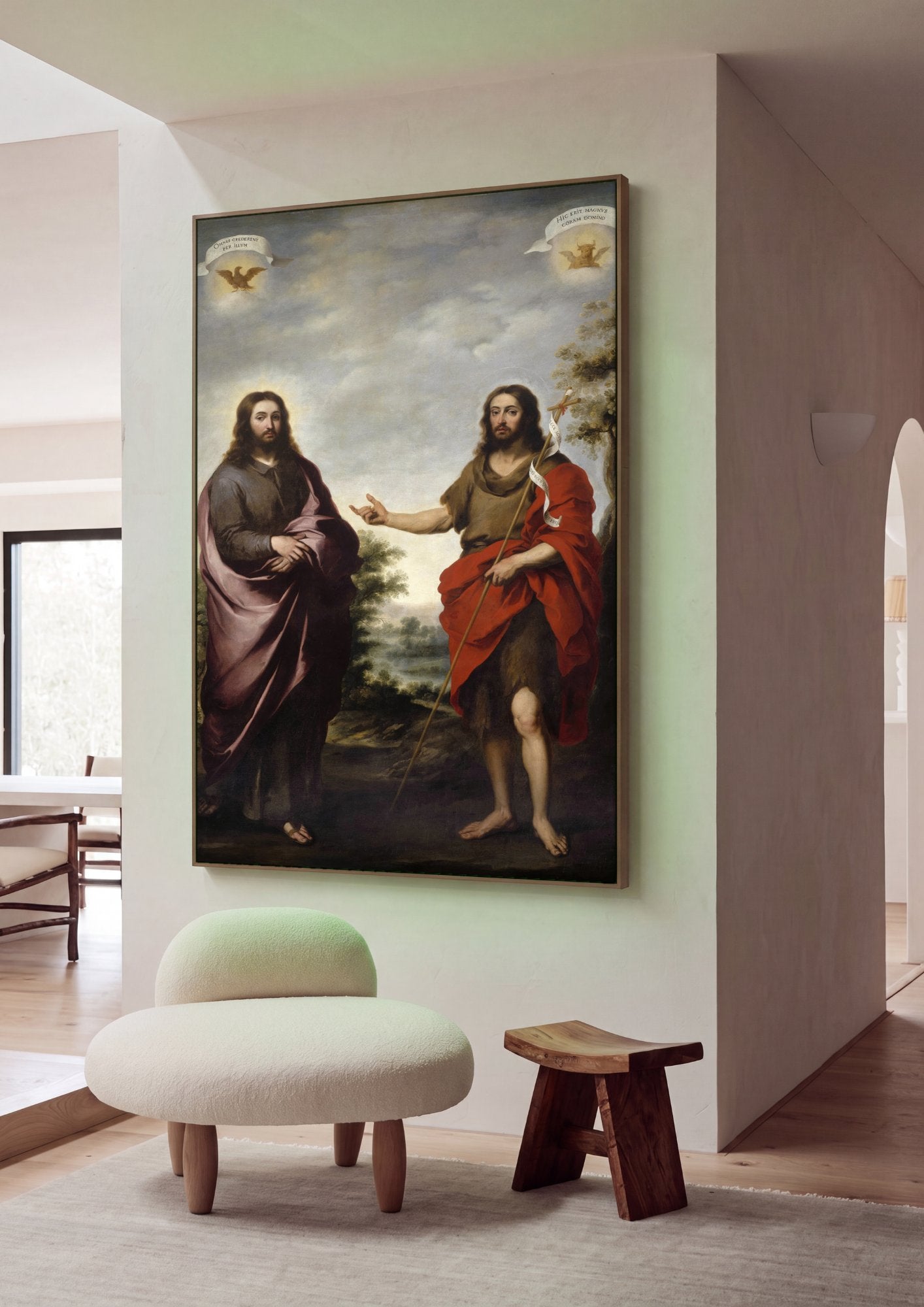 Quadro Decorativo Jesus e São João Batista - Murillo em ambiente decorado