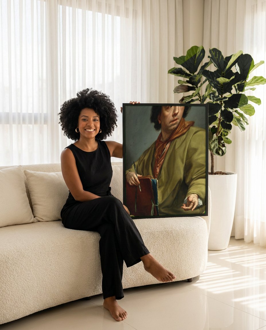 Quadro Decorativo Retrato de Jovem Artista - Anton Raphael Mengs com modelo em ambiente