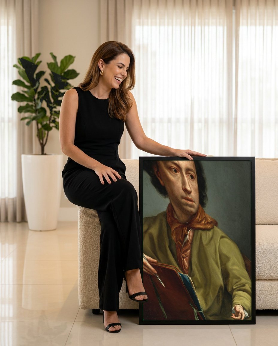 Quadro Decorativo Retrato de Jovem Artista - Anton Raphael Mengs com modelo em ambiente
