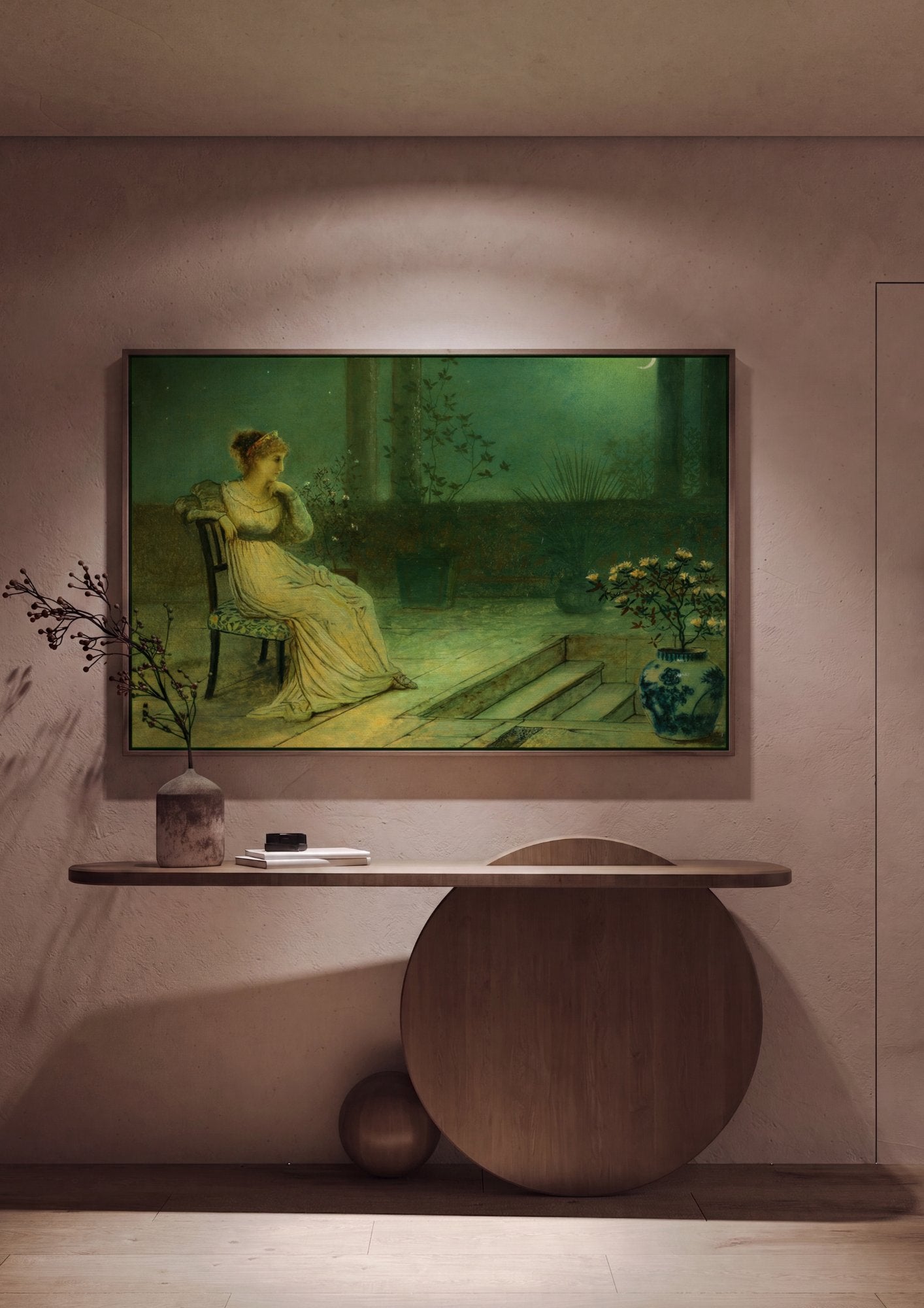 Quadro Decorativo Dama ao Luar - John Atkinson Grimshaw em ambiente decorado