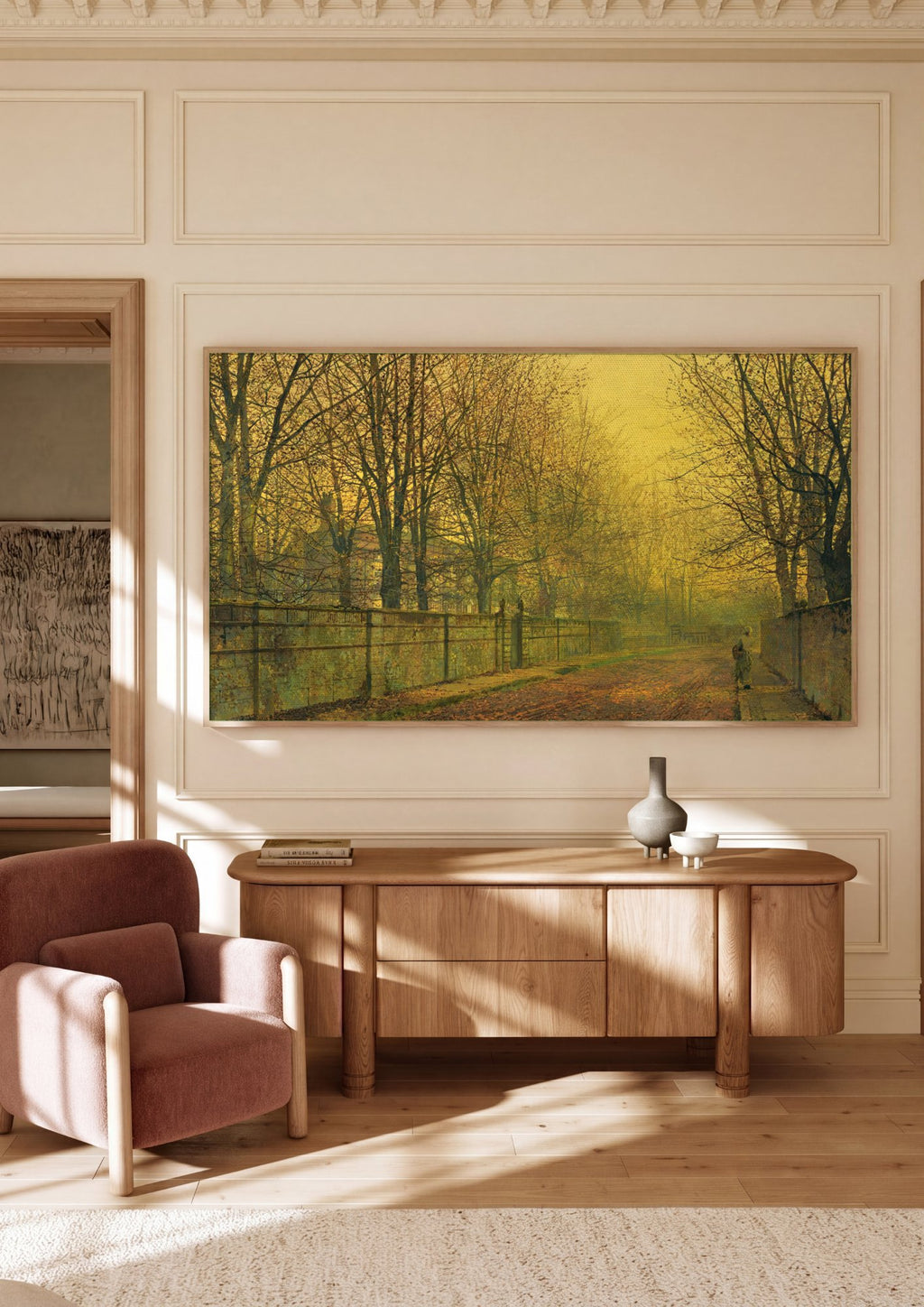 Quadro Decorativo Caminho Outonal - J. Atkinson Grimshaw em ambiente decorado