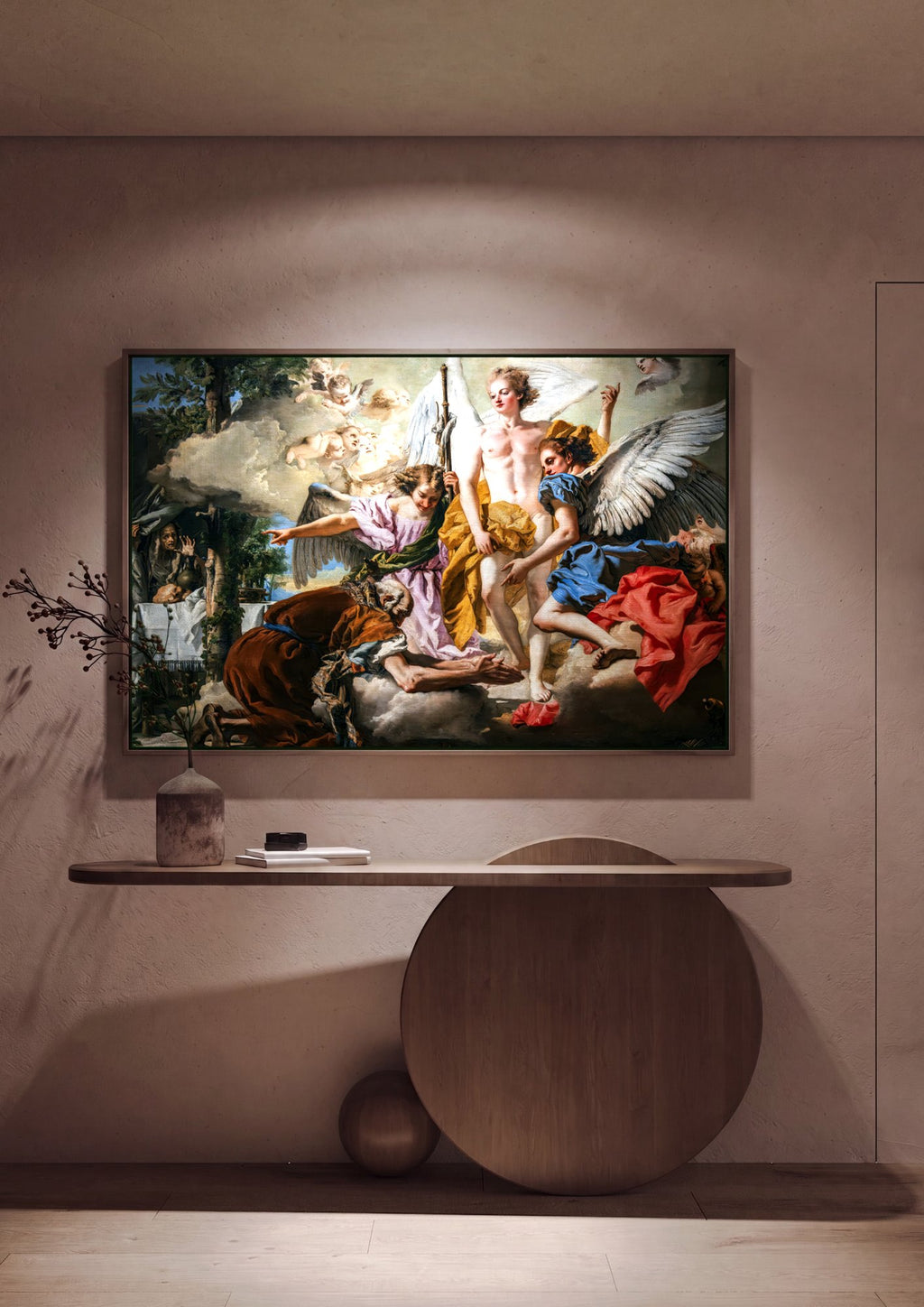 Quadro Decorativo A Chegada do Anjo a Tobias - G.D. Tiepolo em ambiente decorado