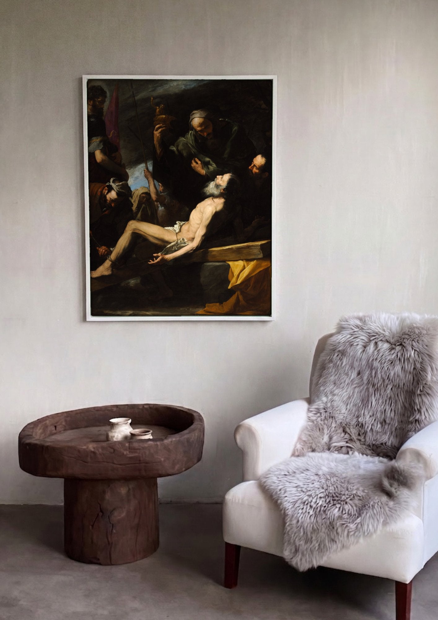 Quadro Decorativo Martírio de São Bartolomeu - Jusepe de Ribera em ambiente decorado