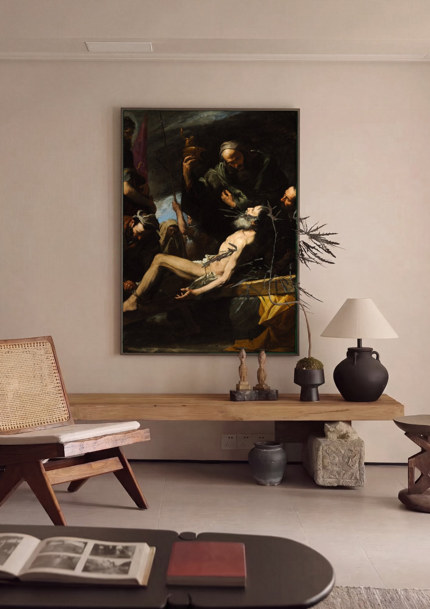 Quadro Decorativo Martírio de São Bartolomeu - Jusepe de Ribera em ambiente decorado