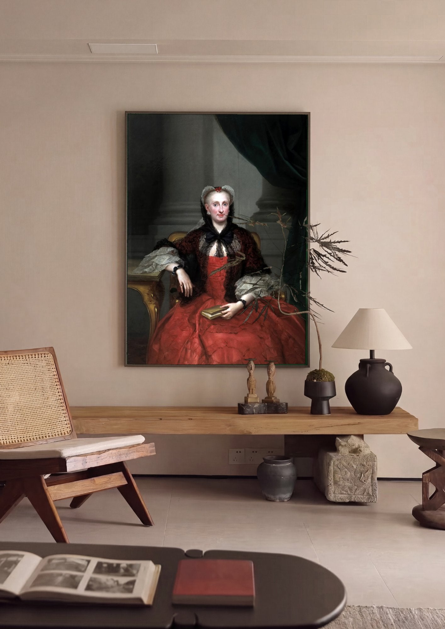 Quadro Decorativo Retrato de Dama - Anton Raphael Mengs em ambiente decorado