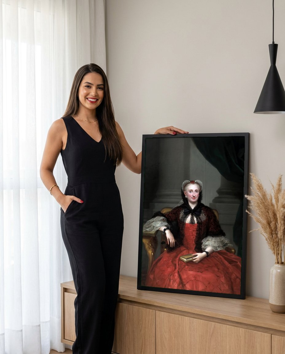 Quadro Decorativo Retrato de Dama - Anton Raphael Mengs com modelo em ambiente