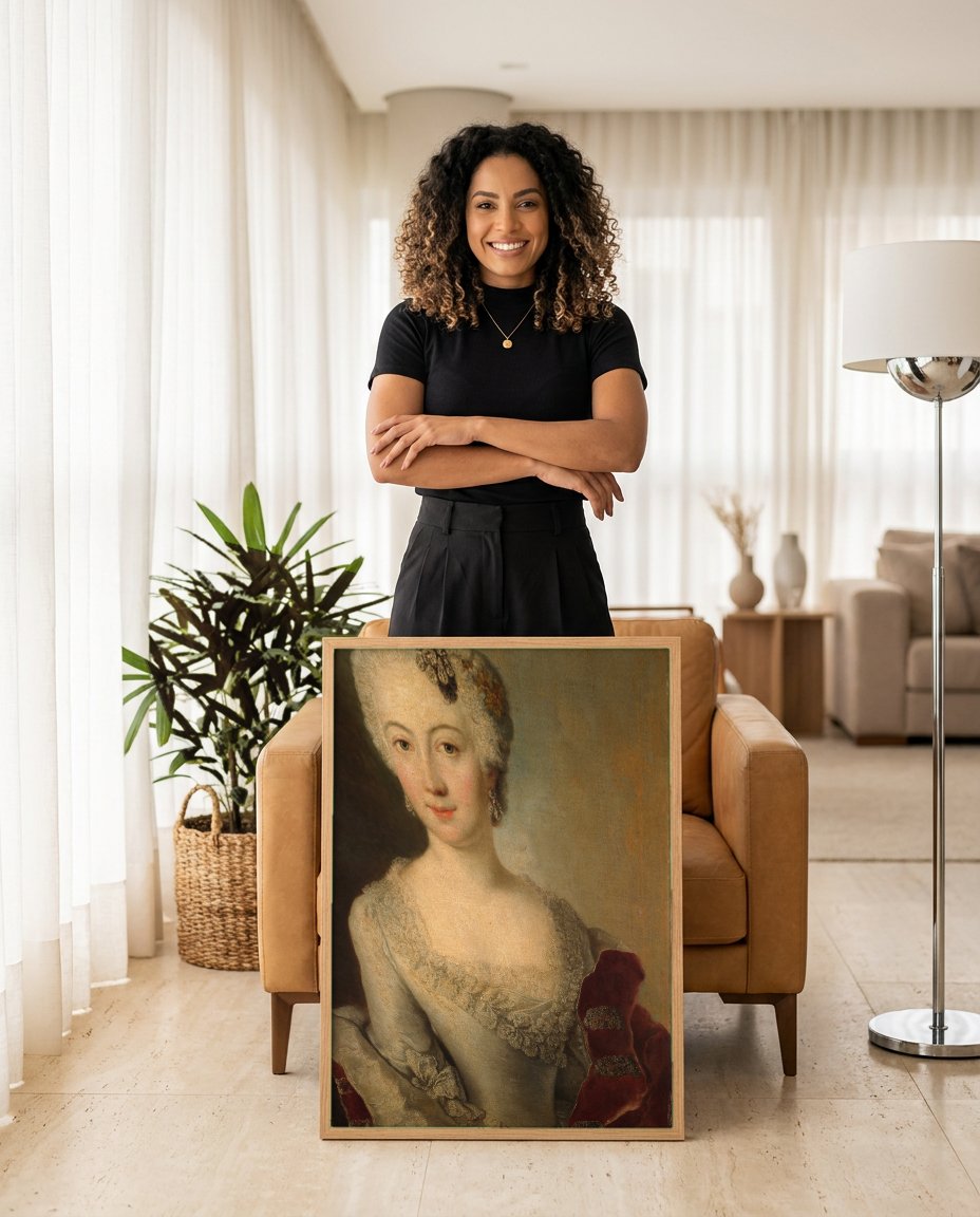 Quadro Decorativo Retrato de Dama - Anton Raphael Mengs com modelo em ambiente