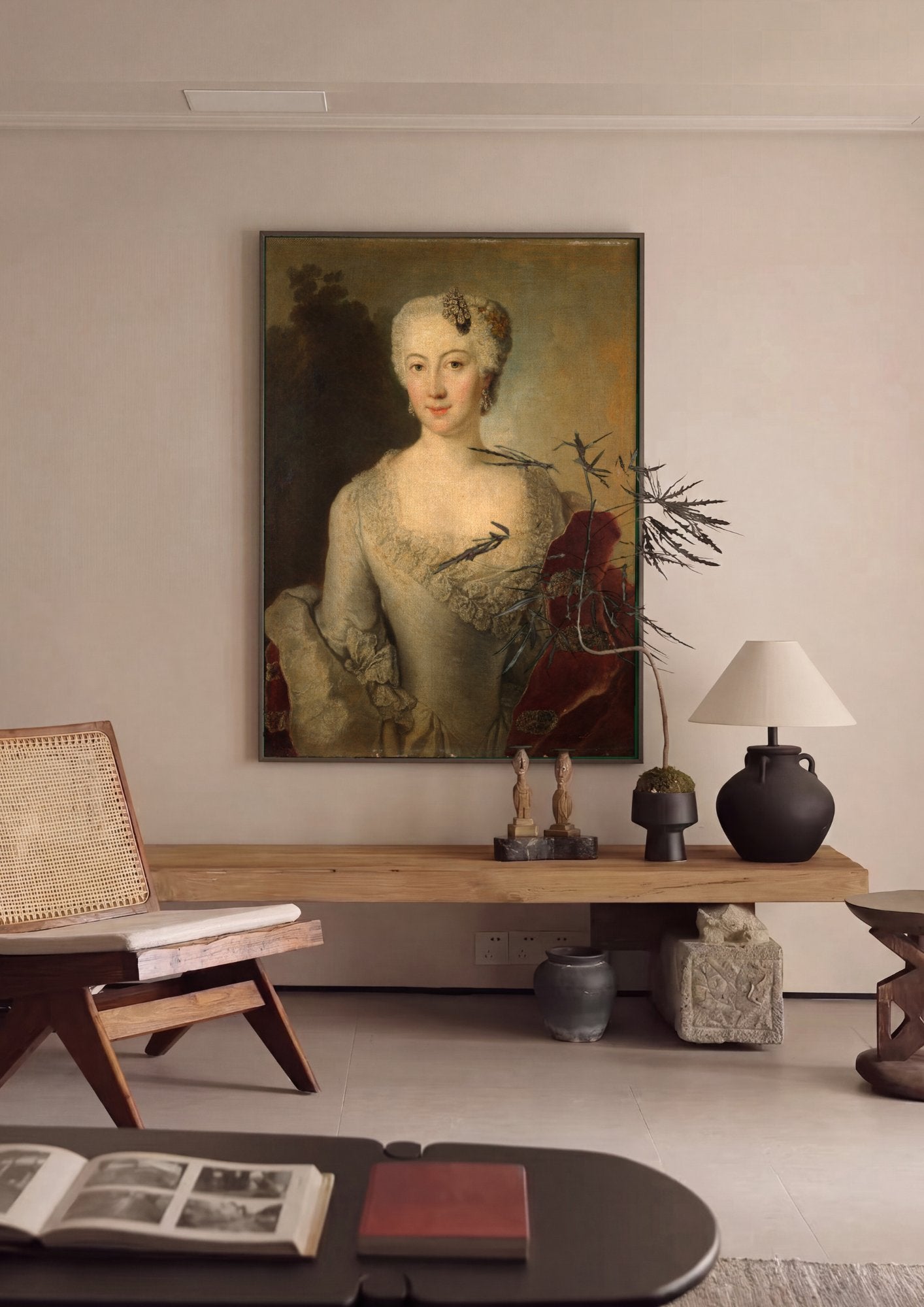 Quadro Decorativo Retrato de Dama - Anton Raphael Mengs em ambiente decorado