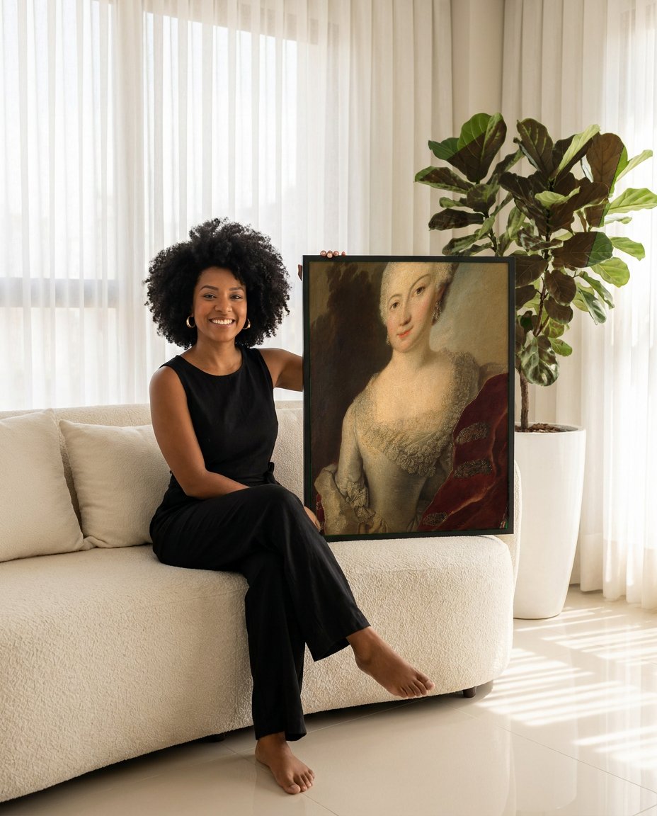 Quadro Decorativo Retrato de Dama - Anton Raphael Mengs com modelo em ambiente