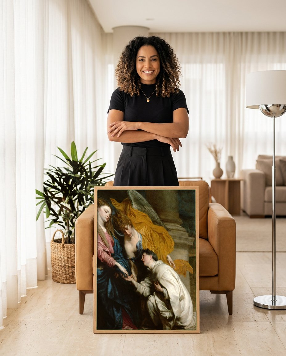 Quadro Decorativo A Visão de Santo Antônio de Pádua - Van Dyck com modelo em ambiente