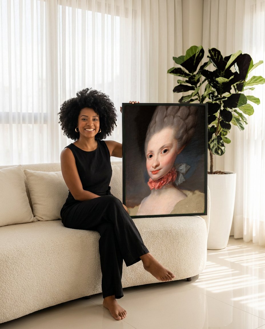 Quadro Decorativo Retrato de Dama - Anton Raphael Mengs com modelo em ambiente