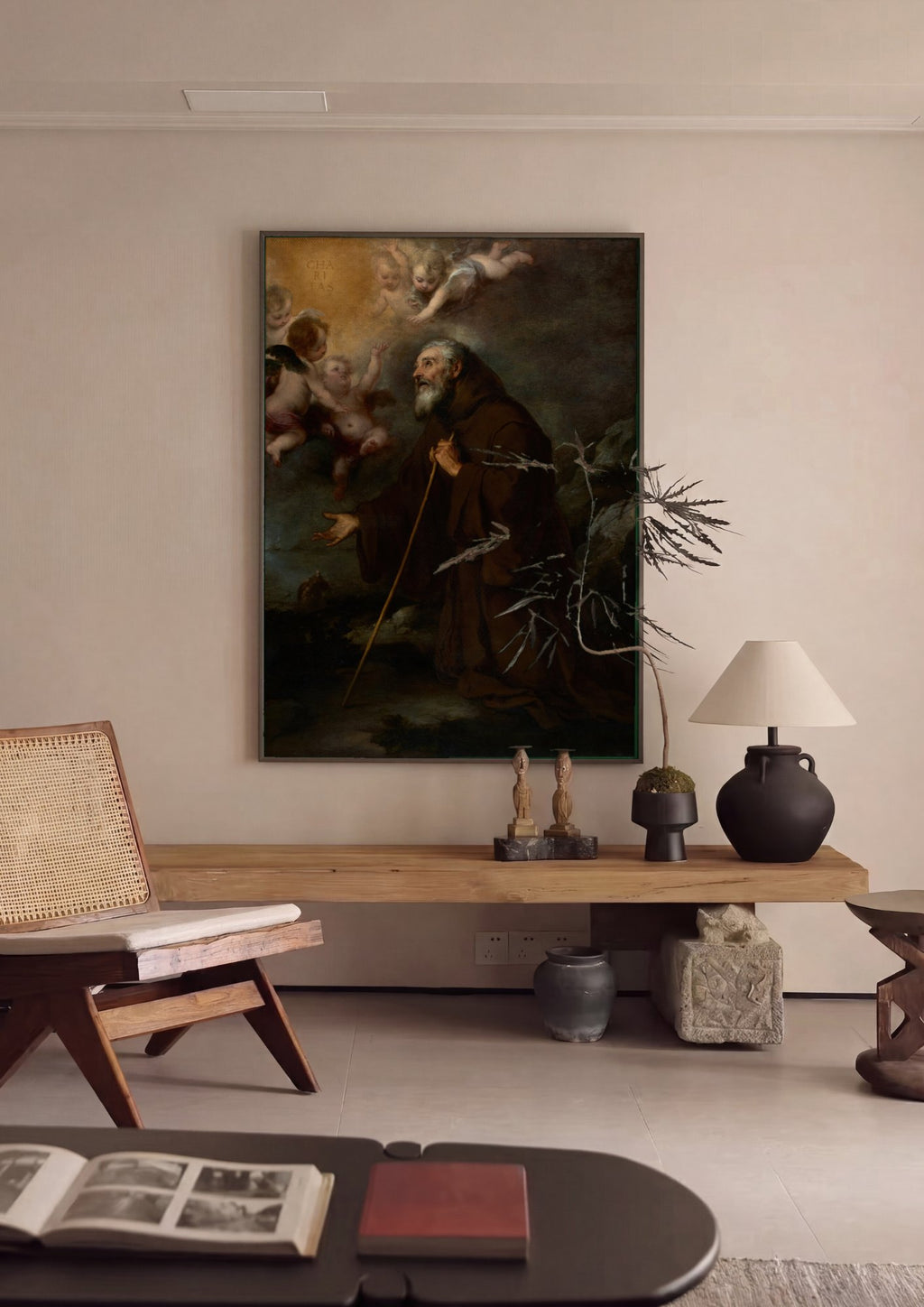 Quadro Decorativo A Visão de Santo Antônio de Pádua - Murillo em ambiente decorado