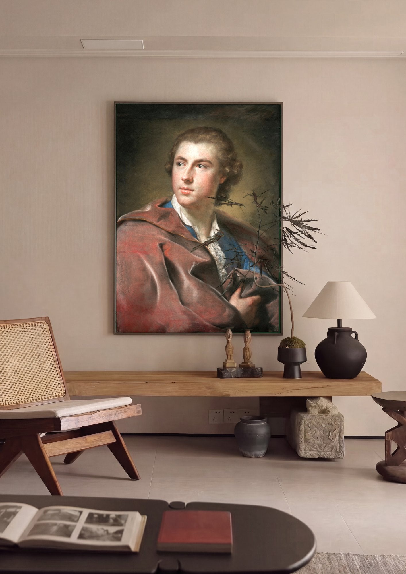 Quadro Decorativo Retrato de Jovem - Anton Raphael Mengs em ambiente decorado