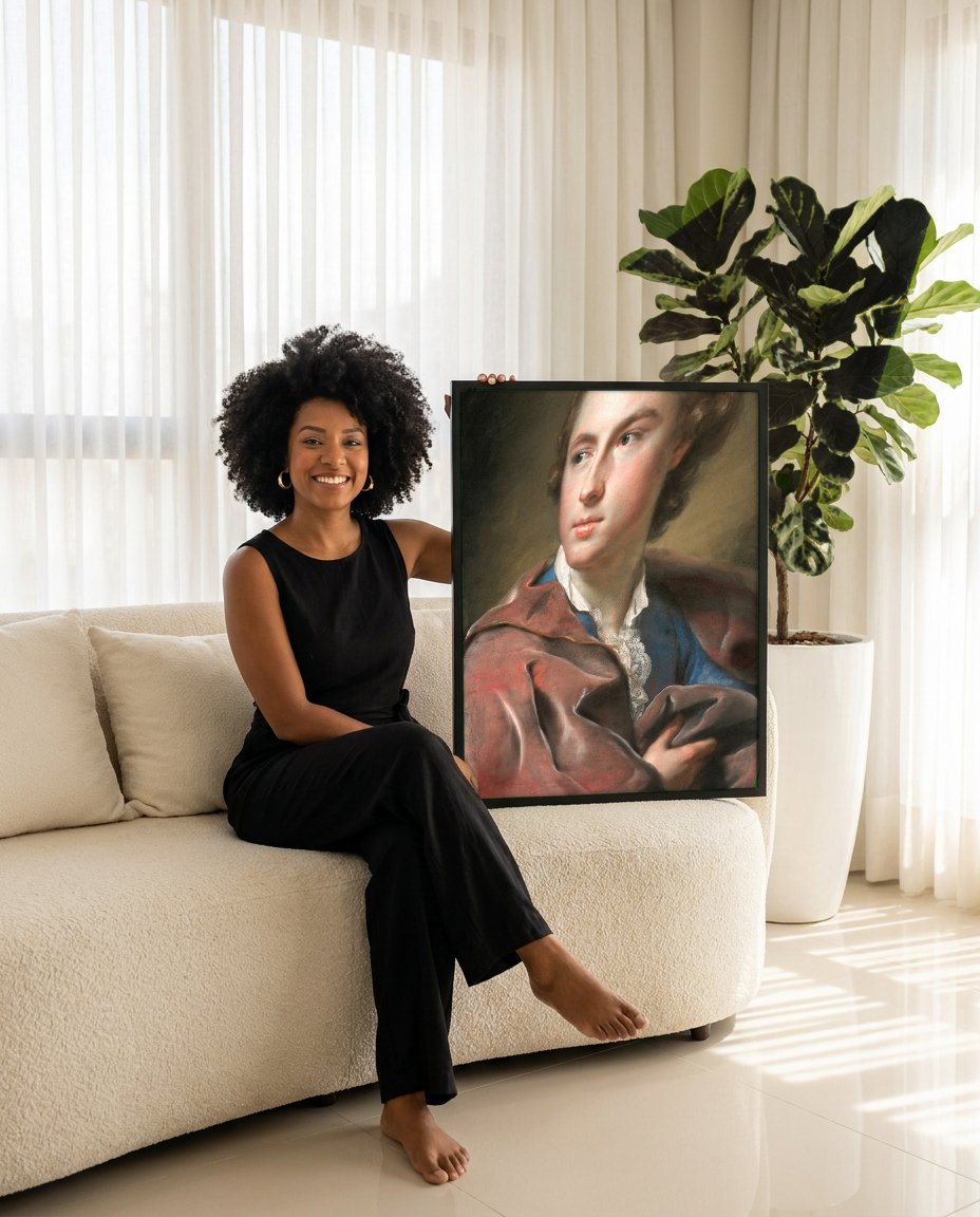Quadro Decorativo Retrato de Jovem - Anton Raphael Mengs com modelo em ambiente