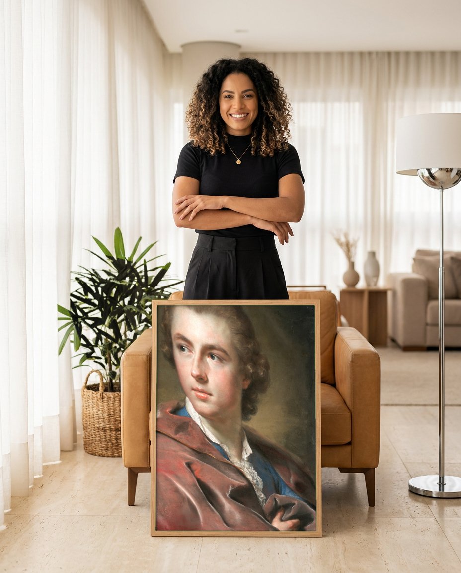 Quadro Decorativo Retrato de Jovem - Anton Raphael Mengs com modelo em ambiente