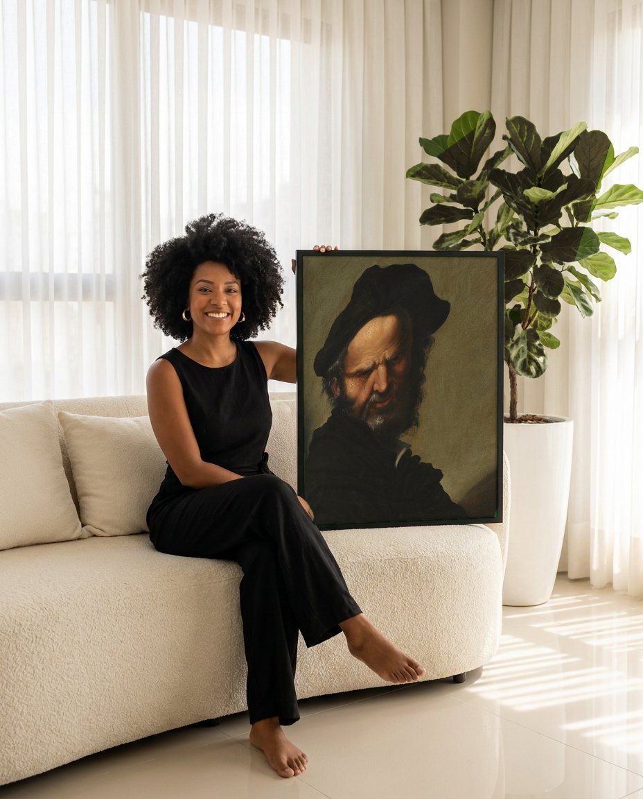 Quadro Decorativo Homem Barbudo - Salvator Rosa com modelo em ambiente