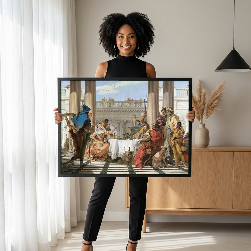Quadro Decorativo Banquete de Cleópatra - Tiepolo com modelo em ambiente