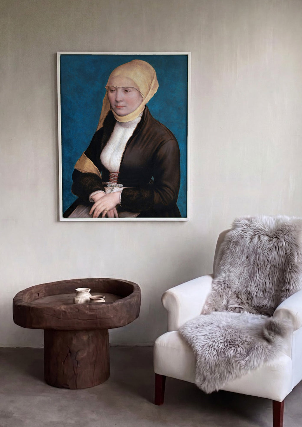 Quadro Decorativo A Dama de Chifre (Retrato de Jovem Mulher) - Hans Holbein em ambiente decorado