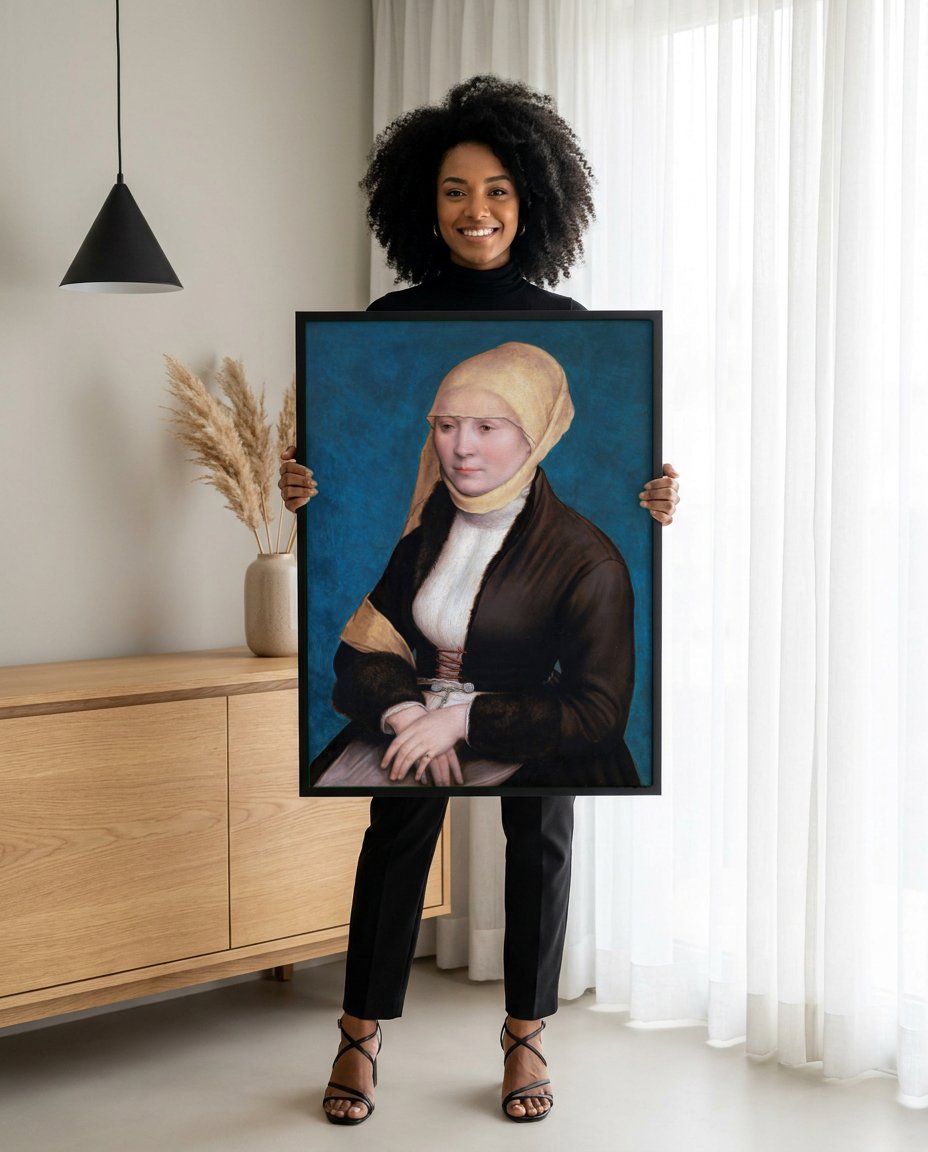 Quadro Decorativo A Dama de Chifre (Retrato de Jovem Mulher) - Hans Holbein com modelo em ambiente