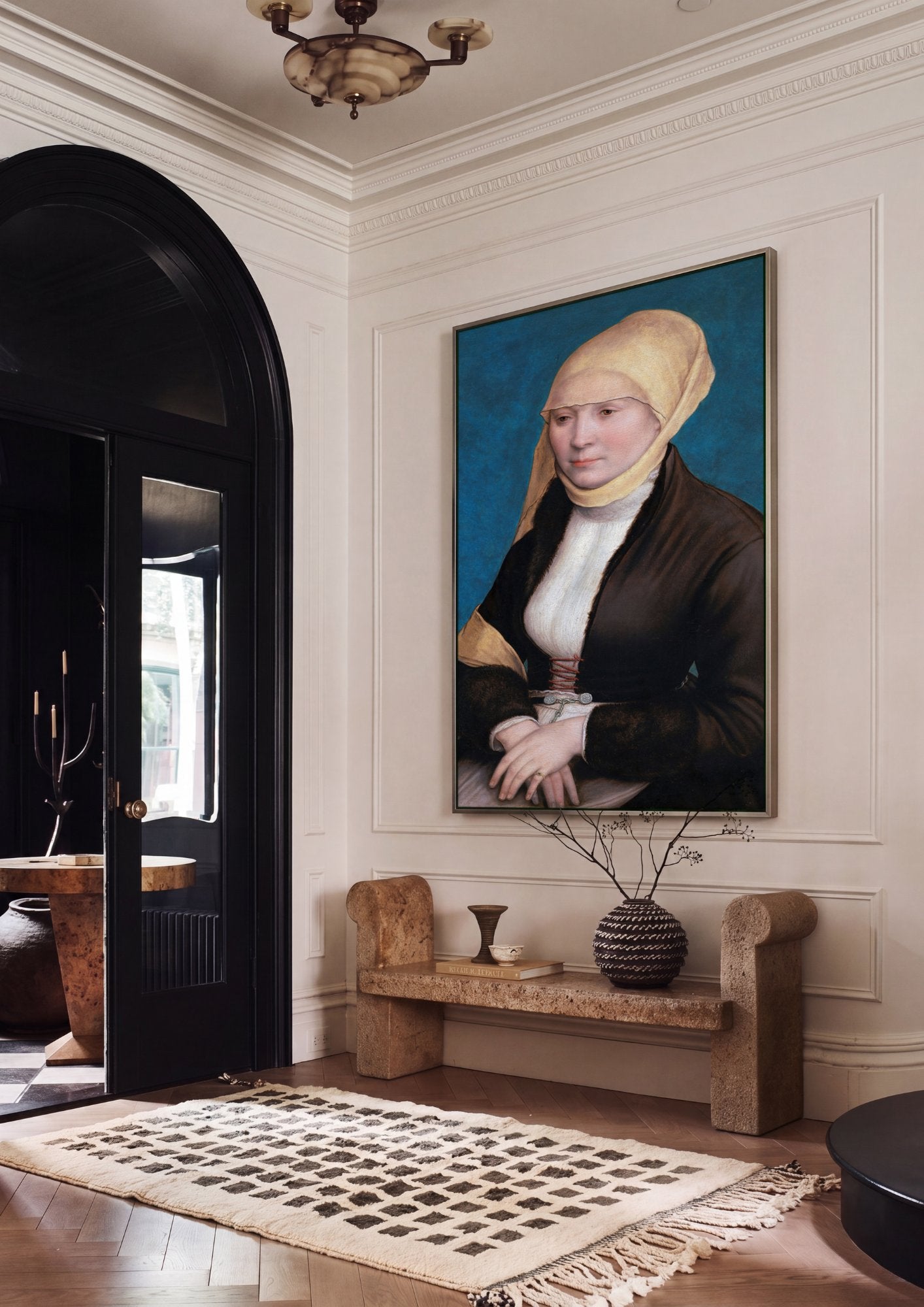 Quadro Decorativo A Dama de Chifre (Retrato de Jovem Mulher) - Hans Holbein em ambiente decorado
