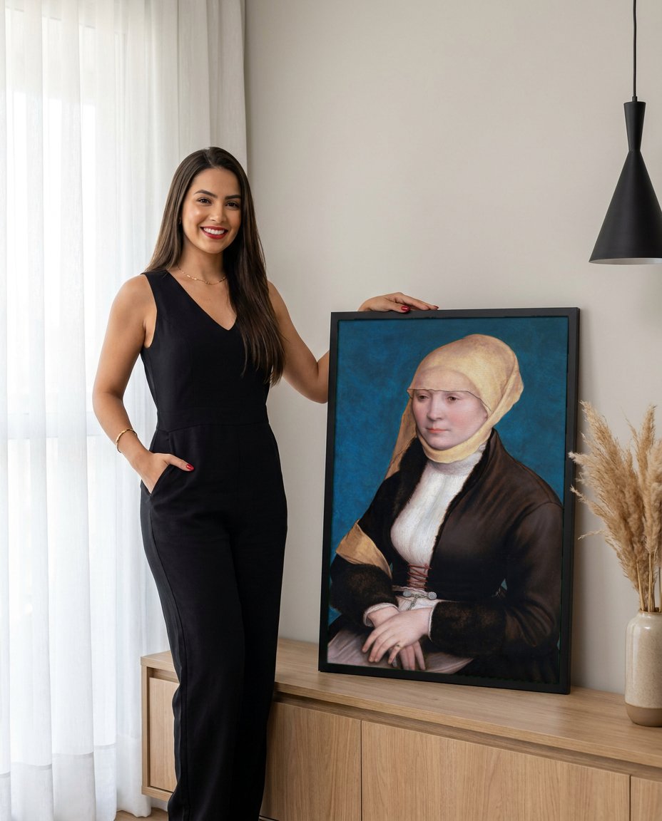 Quadro Decorativo A Dama de Chifre (Retrato de Jovem Mulher) - Hans Holbein com modelo em ambiente