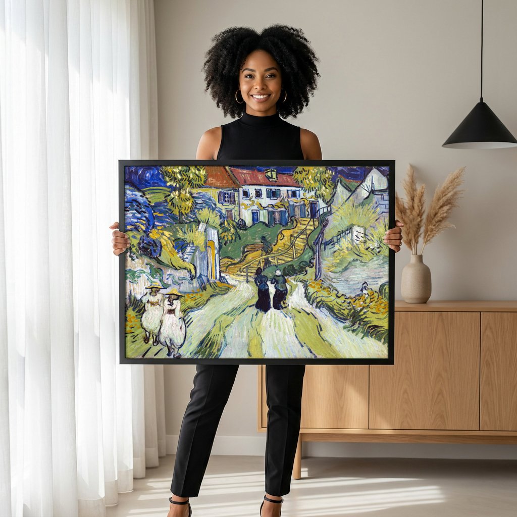 Quadro Decorativo A Subida em Montmartre - Van Gogh com modelo em ambiente