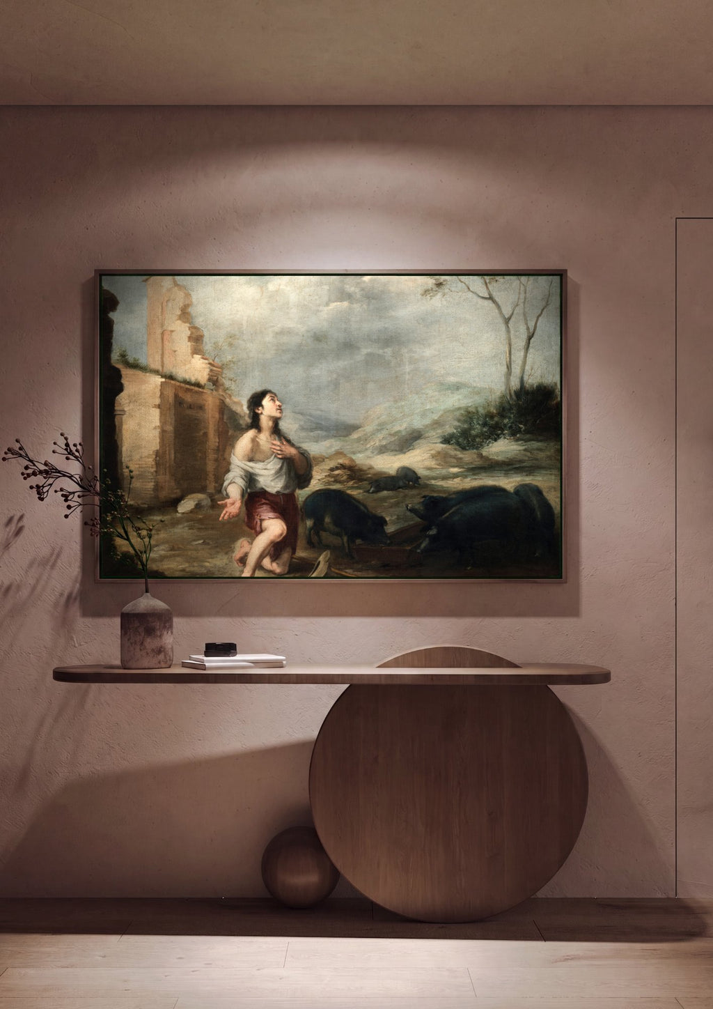 Quadro Decorativo O Filho Pródigo Entre os Porcos - Murillo em ambiente decorado